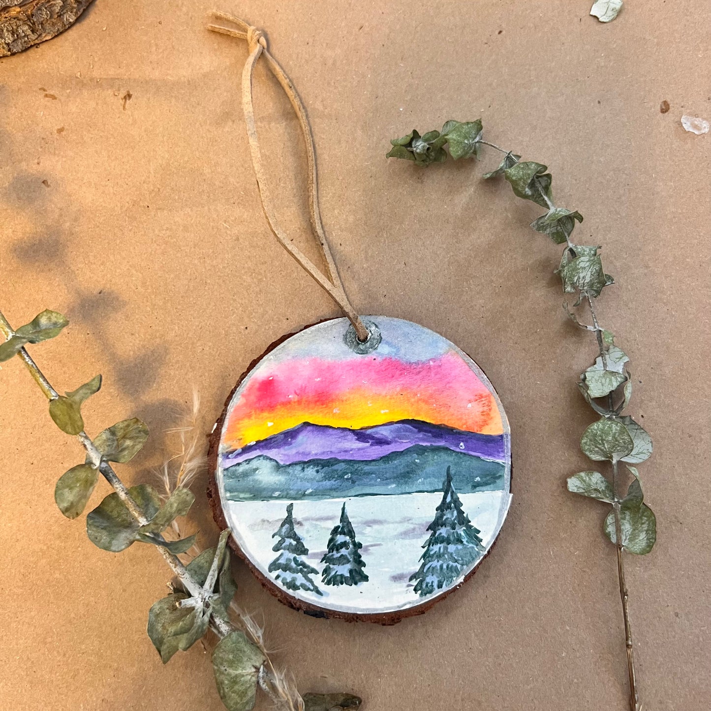 Wood watercolor ornaments