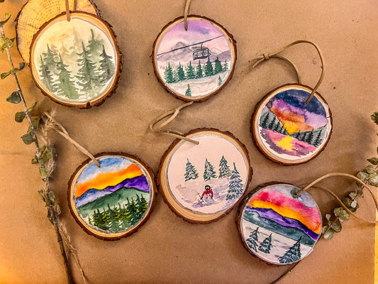 4 random watercolor ornament