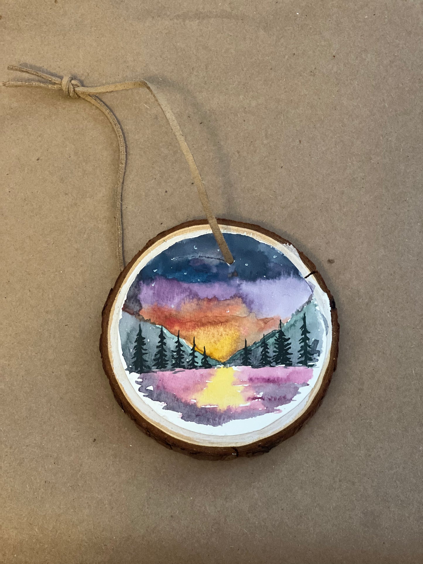 Wood watercolor ornament