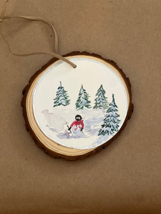 Wood watercolor ornament