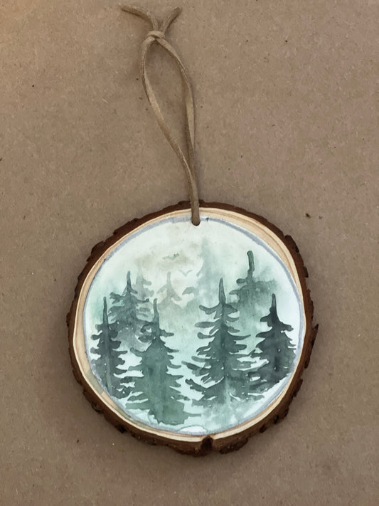 Wood watercolor ornaments